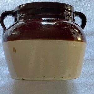 Vintage Two-Tone Ceramic Pot with Handles